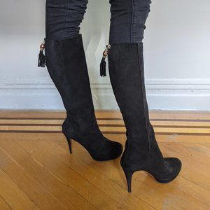Gucci black suede knee high boots